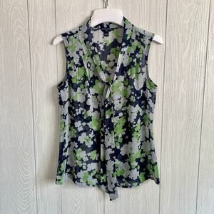 Banana Republic Petite Blue Floral Sheer Top PS